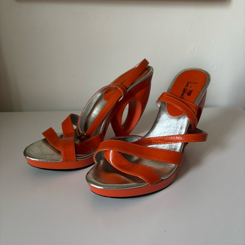 Vintage inspired orange strappy heels